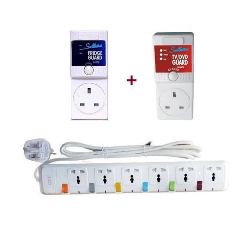 Sollatek Package Of TV Guard Plus Fridge Protector Plus Extension Cable 6 Ways-White