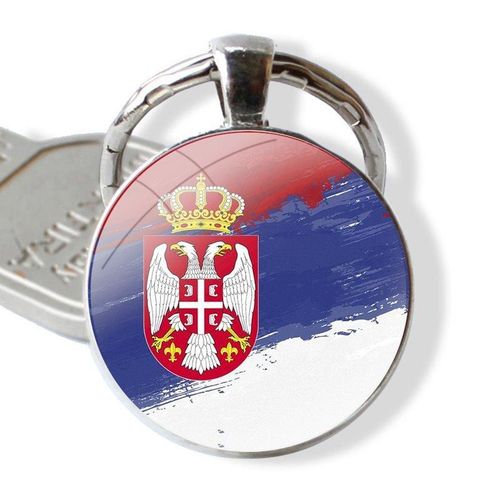 Russian Flag Serbia Flag Cartoon Creative Design Pendant Car Key Chains Handmade Glass Cabochon Keychain