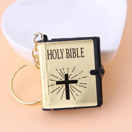 Special Mini Holy Bible Keychain English Religious Miniature Paper Spiritual Christian Jesus Cover Keyring
