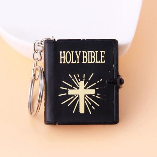 Special Mini Holy Bible Keychain English Religious Miniature Paper Spiritual Christian Jesus Cover Keyring