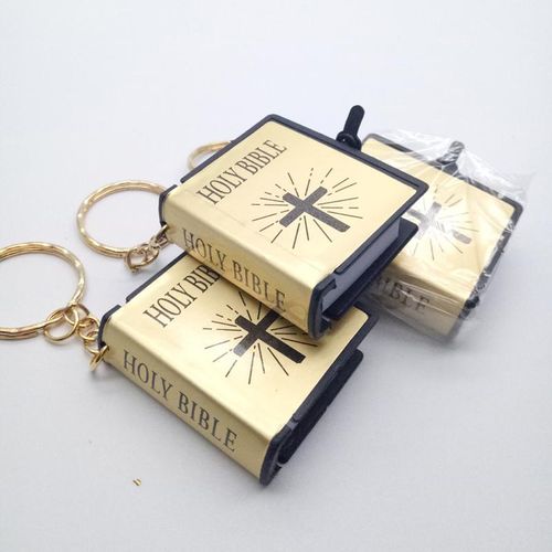 Special Mini Holy Bible Keychain English Religious Miniature Paper Spiritual Christian Jesus Cover Keyring