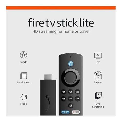 Amazon Fire TV Stick Lite, Full HD Streaming Device, Alexa Voice Remote ,2nd Gen, Dolby Audio, HDMI-Compatible, Stream Netflix, YouTube, Prime Video, Apple TV+ for TV, Projector, Monitor