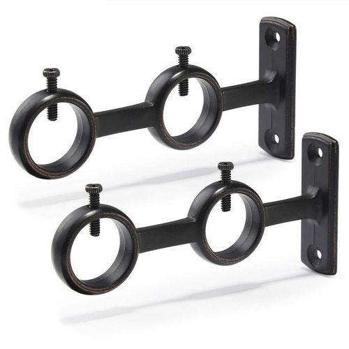 Curtain Rod Bracket, 2Pcs Double Curtain Rod Holder, Double Rod Brackets Hooks for Living Room Bedroom Curtain Rods