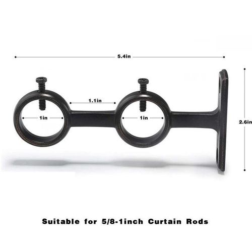 Curtain Rod Bracket, 2Pcs Double Curtain Rod Holder, Double Rod Brackets Hooks for Living Room Bedroom Curtain Rods