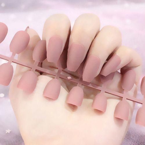 24Pcs DIY Charmful Art Natural Matte Nails Tips Press On Patch  Beige