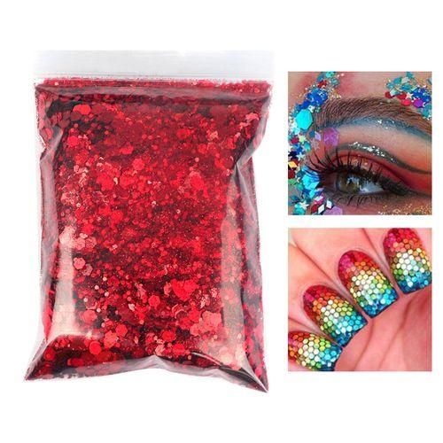 50g Iridescent Holographic Nail Glitter Sequins 3D  Nail Red