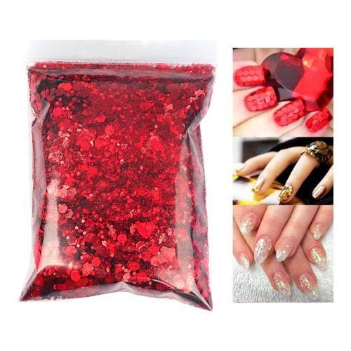 50g Iridescent Holographic Nail Glitter Sequins 3D  Nail Red