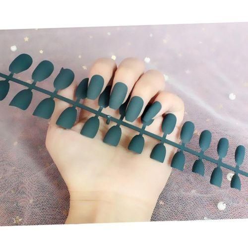 24Pcs DIY Charmful Women Matte Nails Tips Press On Patch  Dark Blue