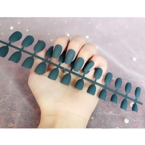24Pcs DIY Charmful Women Matte Nails Tips Press On Patch  Dark Blue