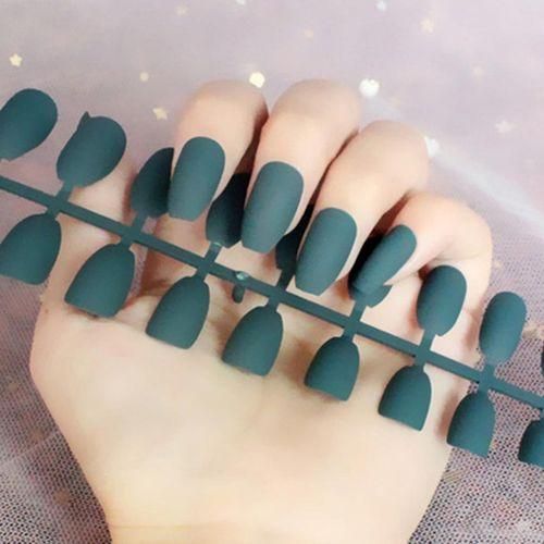 24Pcs DIY Charmful Women Matte Nails Tips Press On Patch  Dark Blue