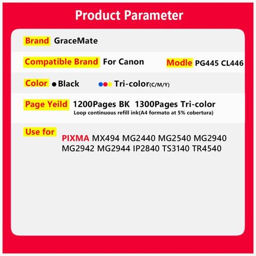 Compatible For Pixma Mg2545s Mg2540 Mg2440 Mg2540s Mg3040 Mg2400 Ts3140 Mg3040 Printer Refillable Cartridges Mg2540 Pg445-CL446 Color