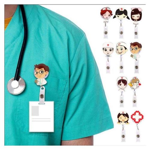Retractable Badge Reel Nurse Exhibiton Id Name Card Badge Holder Cute Clips Key Card Holder Belt Clips Keychain Car Pendant Key