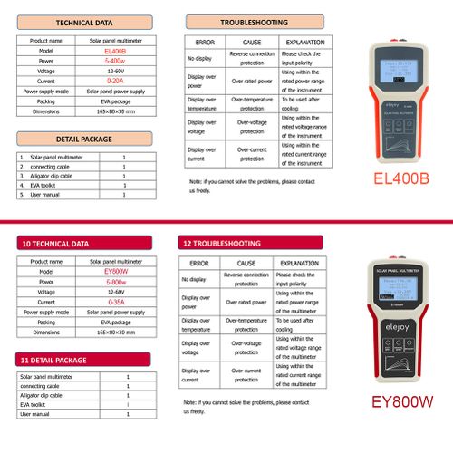 Portable Handheld Photovoltaic Panel Multimeter Auto/