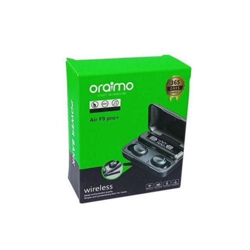 Oraimo Airpod F9 Wireless with A mini power bank on-Black
