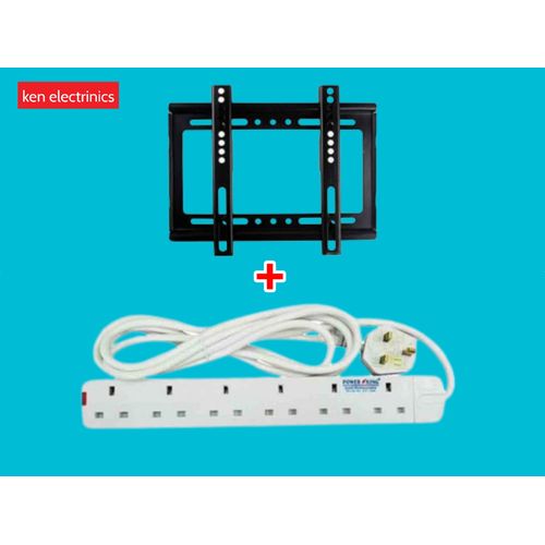 Power King 14"-42"  TV Wall Mount & 6 Way Power Extension Cable - White,Black