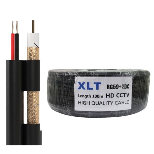 XLT RG59 Coaxial Cable With Power, 75 Ohms Impedance with 96 percentage Braiding, Ideal for CCTV Security Camera - 100m
