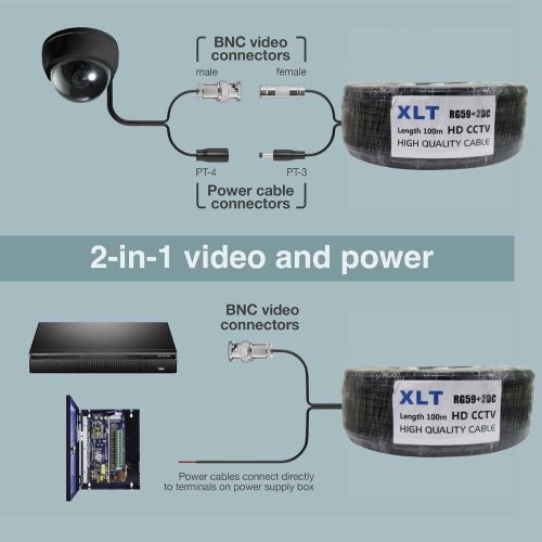 XLT RG59 Coaxial Cable With Power, 75 Ohms Impedance with 96 percentage Braiding, Ideal for CCTV Security Camera - 100m
