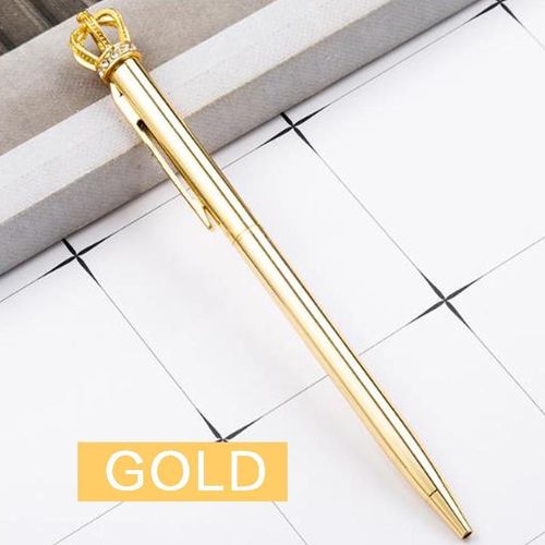 1PC Premium Metal Ballpoint Pen with Crown Diamond Nibs and Pen Clip Design Black Ink Medium Point 1.0mm for School, Gifts, Cute Kids Gold