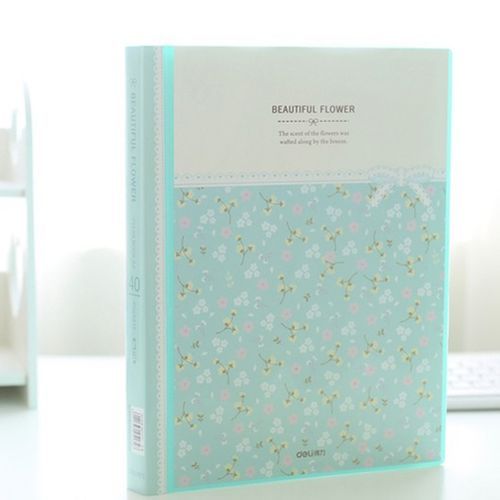40 Pages A4 Paper Documents Floral File Holders Storage-Blue