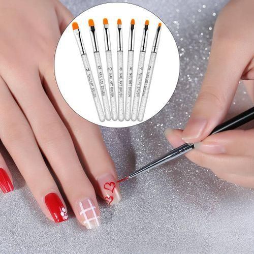 7PcsSet UV  Nail Art Brush Pen Drawing Painting Leaves Silver