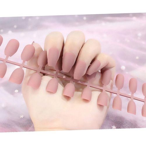 Charmful Women Art Natural Matte Nails Tips Press On Patch Nail  Beige
