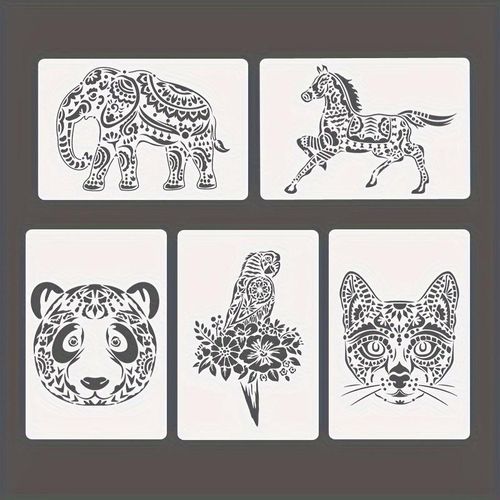 5pcs11*8in Hollow Painting Template, Creative Animal Airbrush Printing Plate, Scratch Painting Template