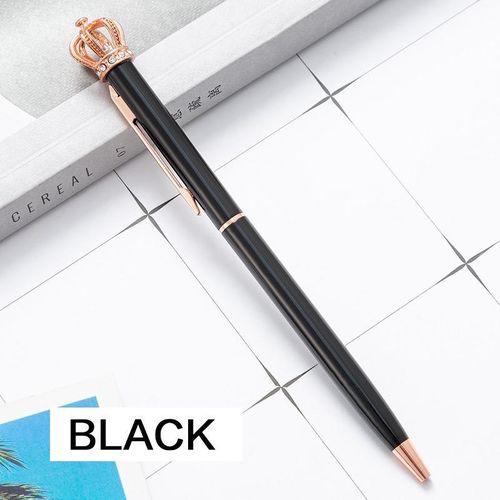 1PC Premium Metal Ballpoint Pen with Crown Diamond Nibs and Pen Clip Design Black Ink Medium Point 1.0mm for School, Gifts, Cute Kids Black