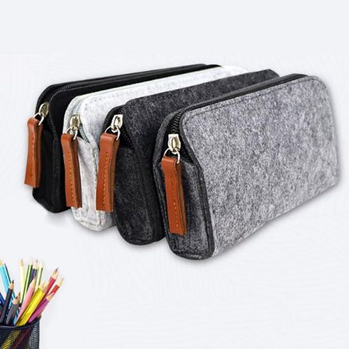 Portable Students Flat Pen Bag Pencil Case-Light Gray