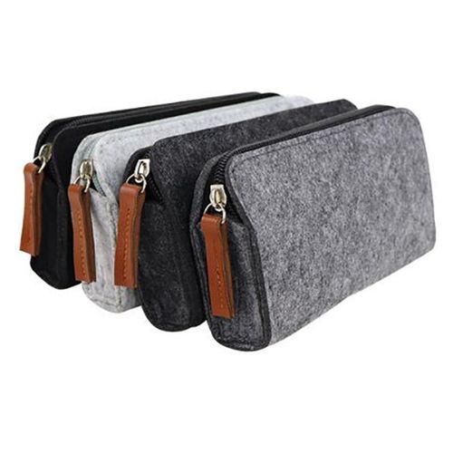 Portable Students Flat Pen Bag Pencil Case-Light Gray