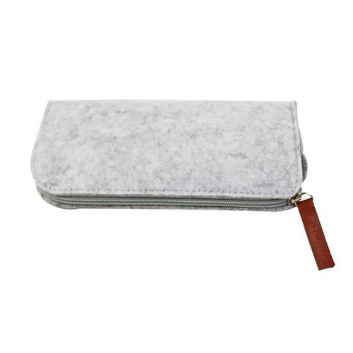 Portable Students Flat Pen Bag Pencil Case-Light Gray