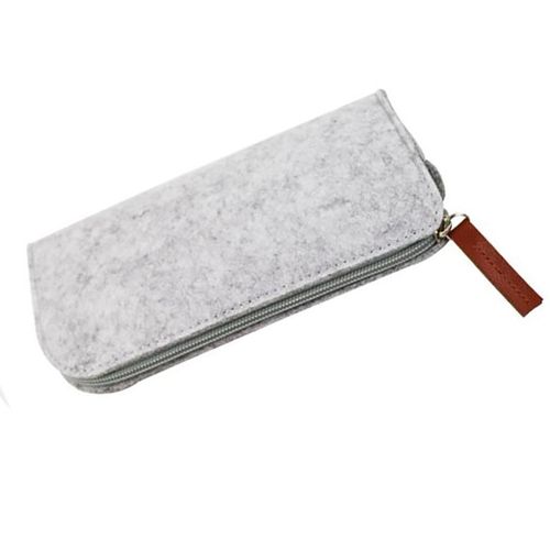 Portable Students Flat Pen Bag Pencil Case-Light Gray