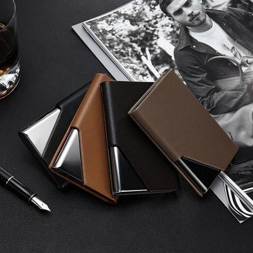 Men Leather Stainless Steel  Business Card Box