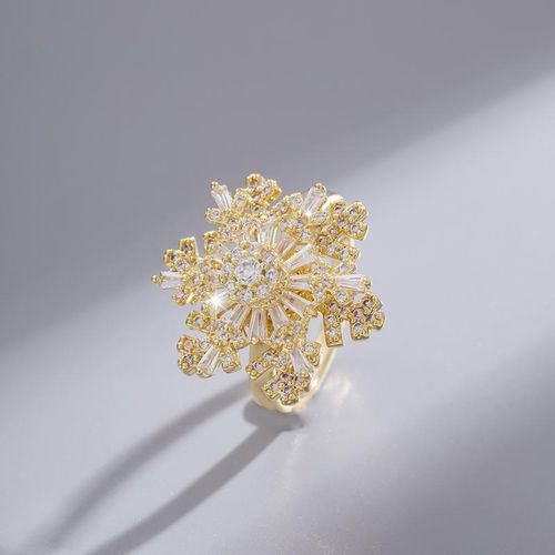 Korean Style Fashion New Snowflake Double-Layer Rotatable Open Ring Female Ins Style Texture Adjustable Ring Tide