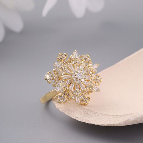 Korean Style Fashion New Snowflake Double-Layer Rotatable Open Ring Female Ins Style Texture Adjustable Ring Tide