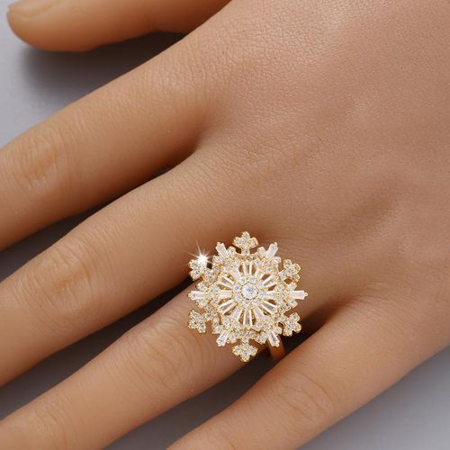 Korean Style Fashion New Snowflake Double-Layer Rotatable Open Ring Female Ins Style Texture Adjustable Ring Tide