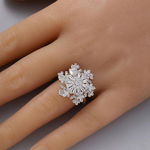 Korean Style Fashion New Snowflake Double-Layer Rotatable Open Ring Female Ins Style Texture Adjustable Ring Tide