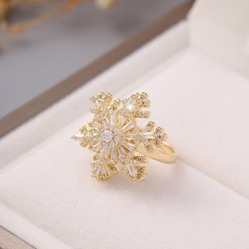 Korean Style Fashion New Snowflake Double-Layer Rotatable Open Ring Female Ins Style Texture Adjustable Ring Tide