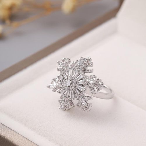 Korean Style Fashion New Snowflake Double-Layer Rotatable Open Ring Female Ins Style Texture Adjustable Ring Tide