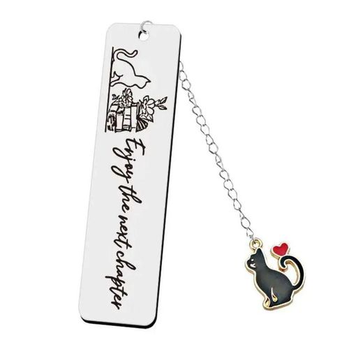 Cartoon Metal Bookmark Long Chain Cat Pendant Stainless Steel Letter Bookmarks Cat Engraved Bookmark Student School Supplies