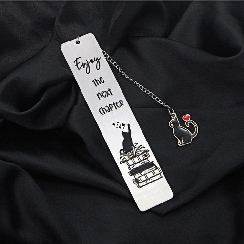 Cartoon Metal Bookmark Long Chain Cat Pendant Stainless Steel Letter Bookmarks Cat Engraved Bookmark Student School Supplies