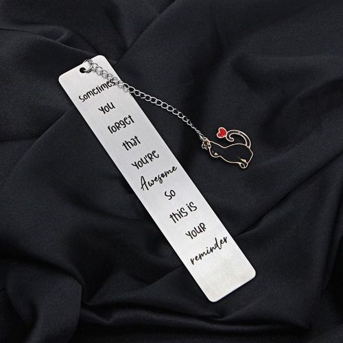 Cartoon Metal Bookmark Long Chain Cat Pendant Stainless Steel Letter Bookmarks Cat Engraved Bookmark Student School Supplies