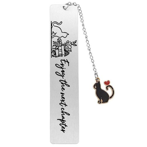 Cartoon Metal Bookmark Long Chain Cat Pendant Stainless Steel Letter Bookmarks Cat Engraved Bookmark Student School Supplies