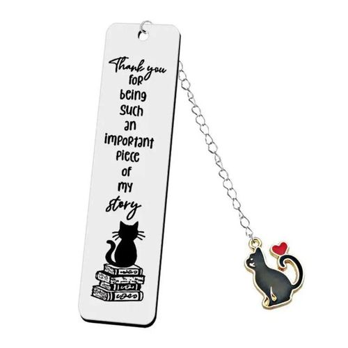 Cartoon Metal Bookmark Long Chain Cat Pendant Stainless Steel Letter Bookmarks Cat Engraved Bookmark Student School Supplies