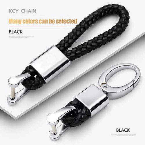 Promotion High-Grade Hand Woven Pu Car Keychain 360 Degree Rotating Horseshoe Buckle Car Key Rings Holder Genuine Bag Pendant