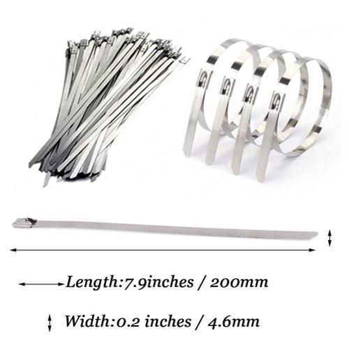 Stainless Steel Cable Ties, 100 Pcs 7.9 Inches Heavy Duty SelfLocking Cable Zip Ties, Metal Exhaust Wrap Locking Ties