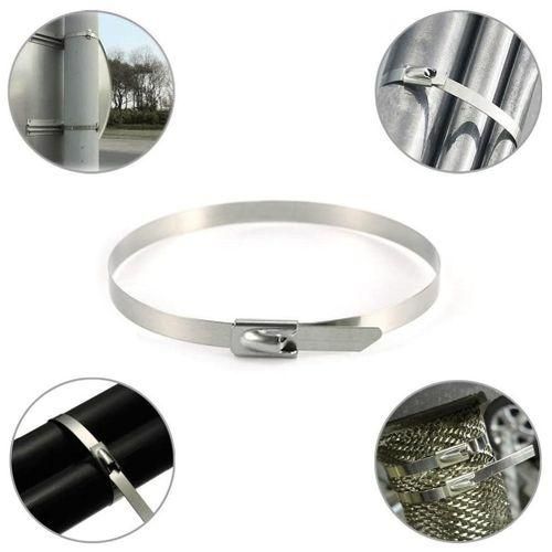 Stainless Steel Cable Ties, 100 Pcs 7.9 Inches Heavy Duty SelfLocking Cable Zip Ties, Metal Exhaust Wrap Locking Ties
