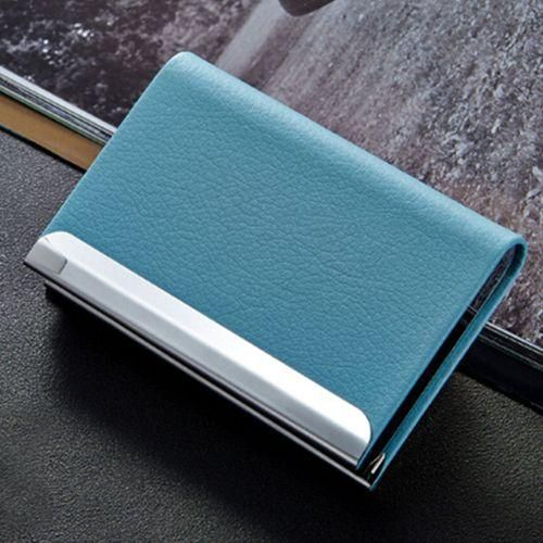 2 PCS Lichi Texture Business Card Holder Credit Card ID Case Holder(Blue)