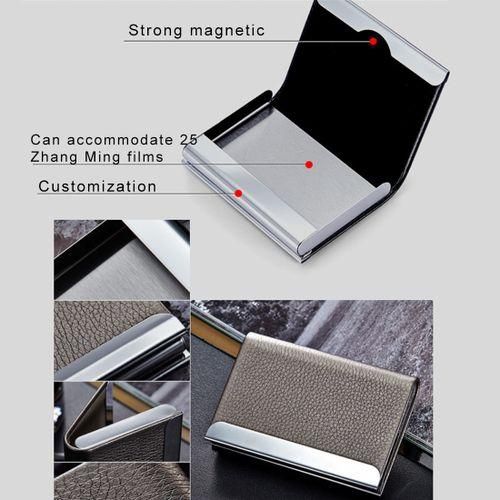 2 PCS Lichi Texture Business Card Holder Credit Card ID Case Holder(Blue)