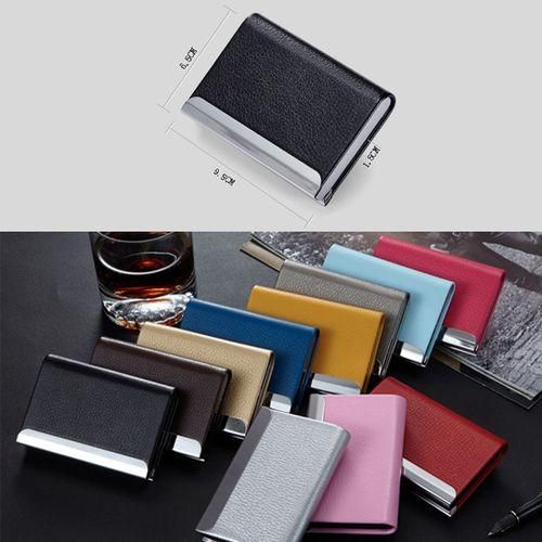 2 PCS Lichi Texture Business Card Holder Credit Card ID Case Holder(Blue)