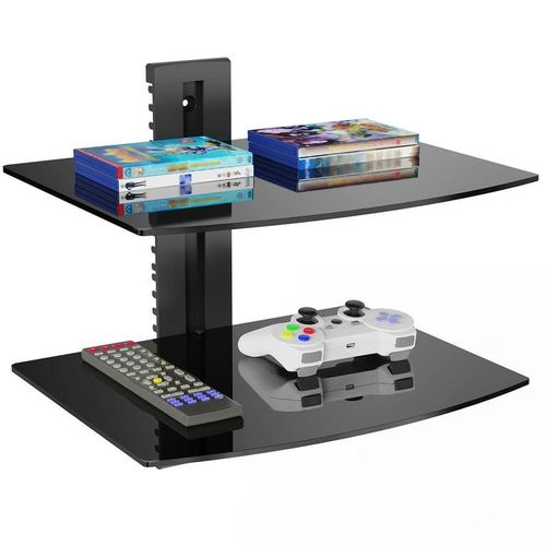Zeno Black 2 FIoating Shelf with Strengthened Tempered Glass for DVD Players/Cable Boxes/Games Consoles/TV Accessories- Black